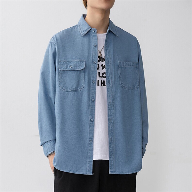 25年春季长袖衬衫工装潮流牛仔衬衣宽松现货DS-C323-1-N85-批49,男装衬衫,电商C323-1
