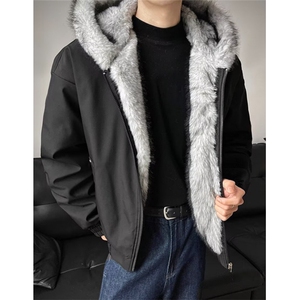 冬季新款小众座山雕毛绒连帽棉衣双面穿外套棉服上衣男 MA3301图片