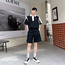 夏季潮牌休闲运动套装男POLO衫T恤撞色上衣韩版搭配短裤两件套，男装牛仔裤，星座506A