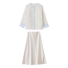 主推现货重工艺新款新中式春夏提花刺绣设计感时尚气质减龄两件套，女装套装/套裙，韩美纤衣