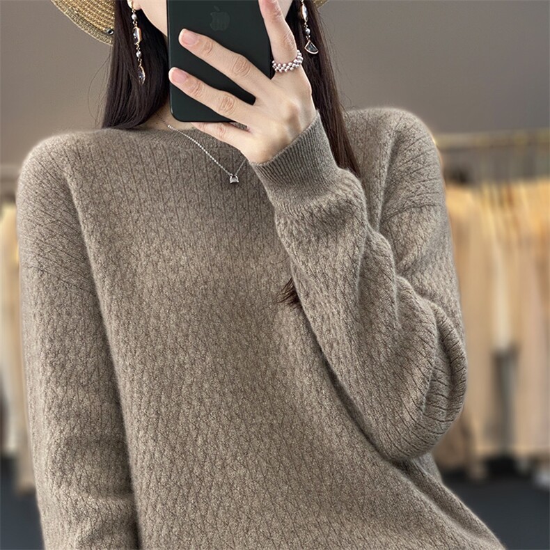 软糯舒服羊毛衫女秋冬新款毛衣打底衫套头长袖针织圆领羊毛衫,女装羊毛衫,魅途羊绒