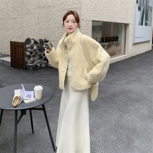 黄色毛绒外套女2025年冬季新款时尚甜美减龄巨好看设计感加厚棉袄图片