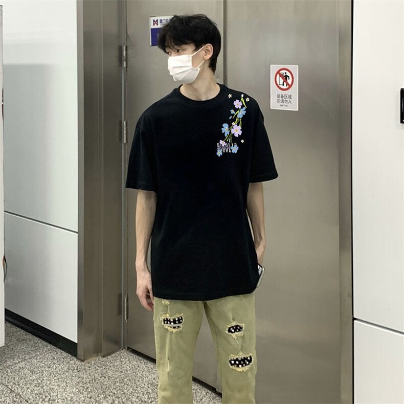 万针全刺绣解构设计260克重磅双纱纯棉高品质美式高街短袖T恤特39,男装T恤,电商A486