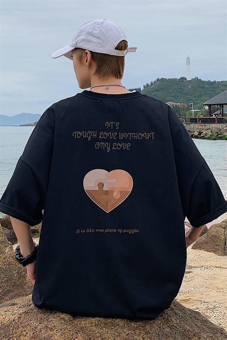 1港风爱心印花休闲情侣日系潮大码M-5XL短袖T恤男DT7637P30控45,男装T恤,星座226-2