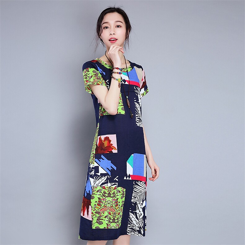 常规套头宽松腰圆领碎花连衣裙A型2021年夏季短袖长裙绣花,女装连衣裙,丽影随形