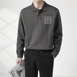 轻熟风设计感腰果花拼接小翻领POLO卫衣PL10/P60特图片