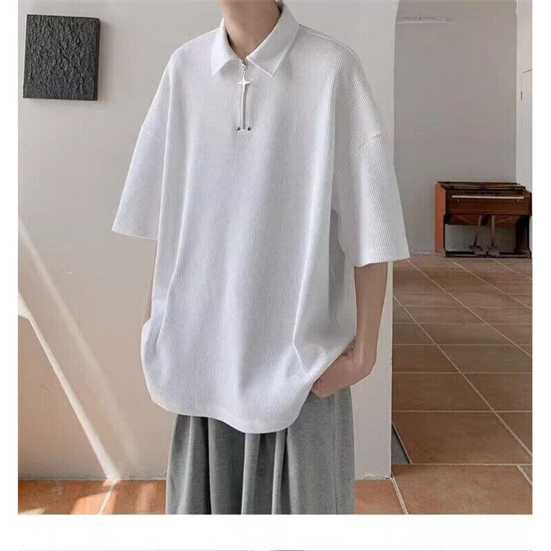 软糯松弛感半拉链短袖t恤男夏季垂感cleanfit潮牌帅气半袖Polo衫,男装T恤,星座506A