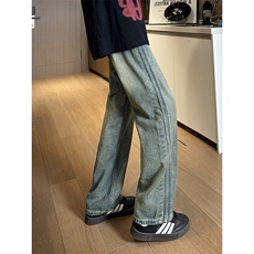 现货自家图高质量复古蓝宽松直筒阔腿牛仔裤男K5823-P50控78，男装牛仔裤，星座205