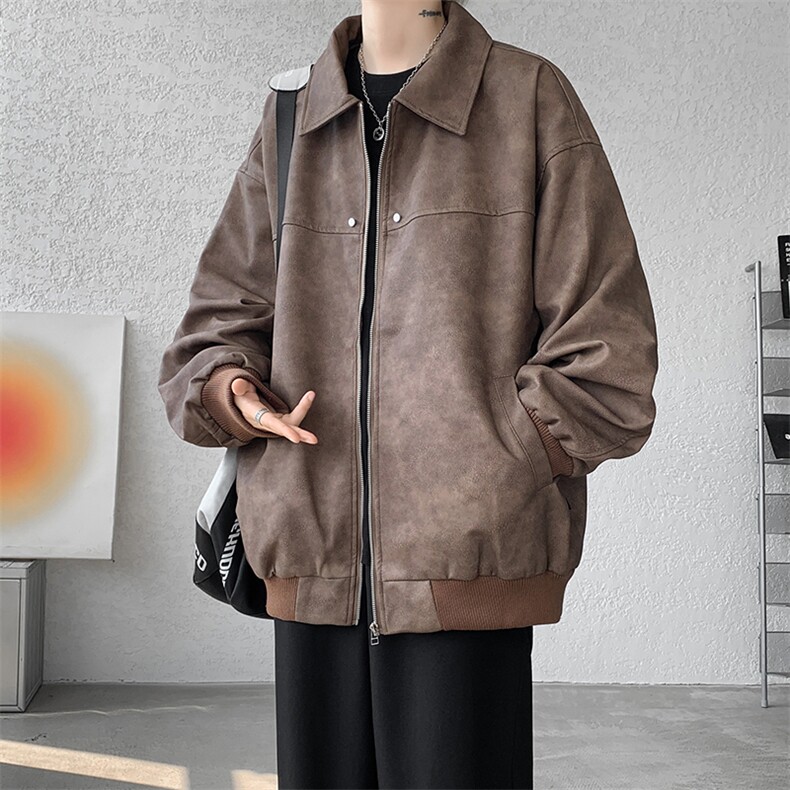 8XL-M脏脏痞帅皮衣外套男秋冬加厚PU皮夹克宽松大码皮袄JK006P95,男装夹克,电商B312