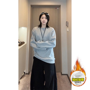 抖音得物高品质美式高街重磅曼巴棉cleanfit螺纹拼接卫衣长袖T恤图片