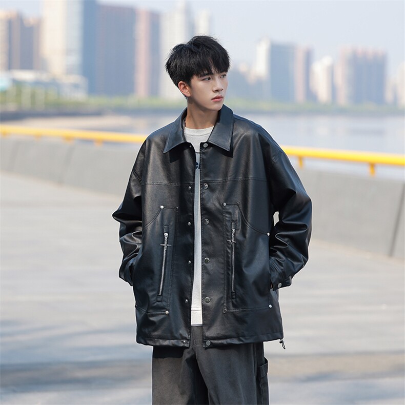 模特-美式皮衣外套男春秋季机车夹克8056-P90，男装夹克，电商B380（原B361）