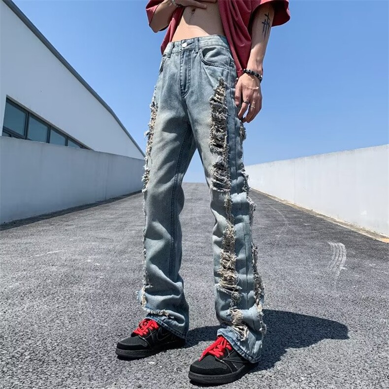 简约破洞新款潮流日系慵懒潮男长裤ins青春流行夏季NK5140-P63,男装休闲裤,星座1109-3