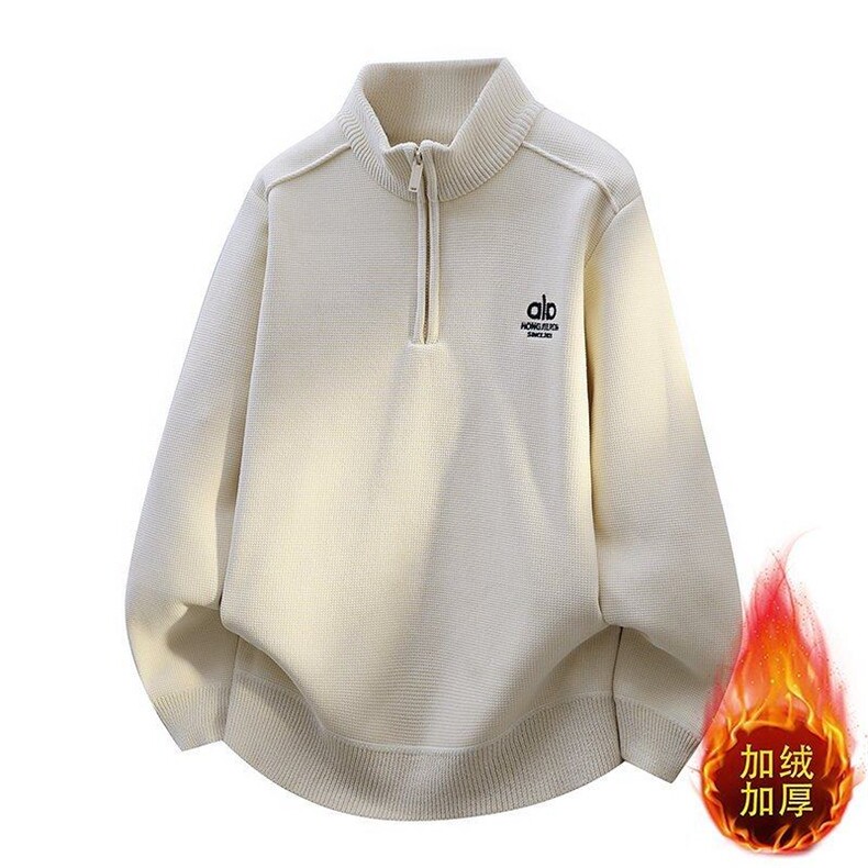 W25263-P55冬半高拉链领卫衣男潮牌加绒加厚卫衣外套时尚打底衫图片