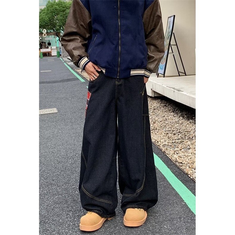 美式复古阔腿牛仔裤男秋季松弛感裤子宽松直筒弯刀裤76933-p57,男装牛仔裤,星座1008