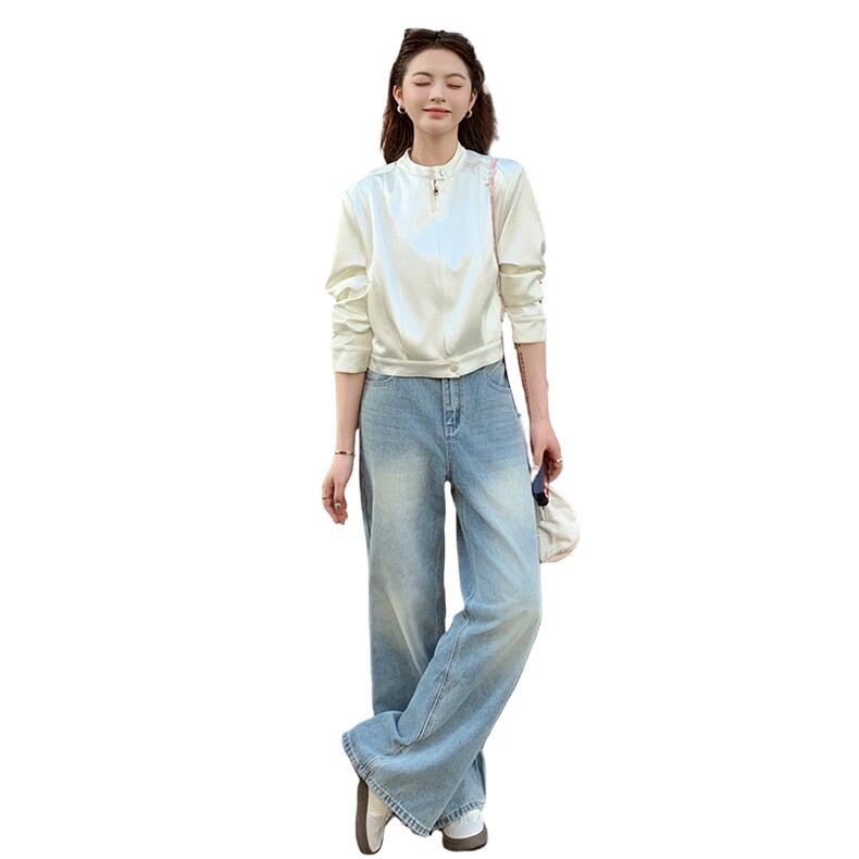 白色皮衣外套女2025新款春季高级修身短款小个子机车显瘦夹克,女装短外套,2C093