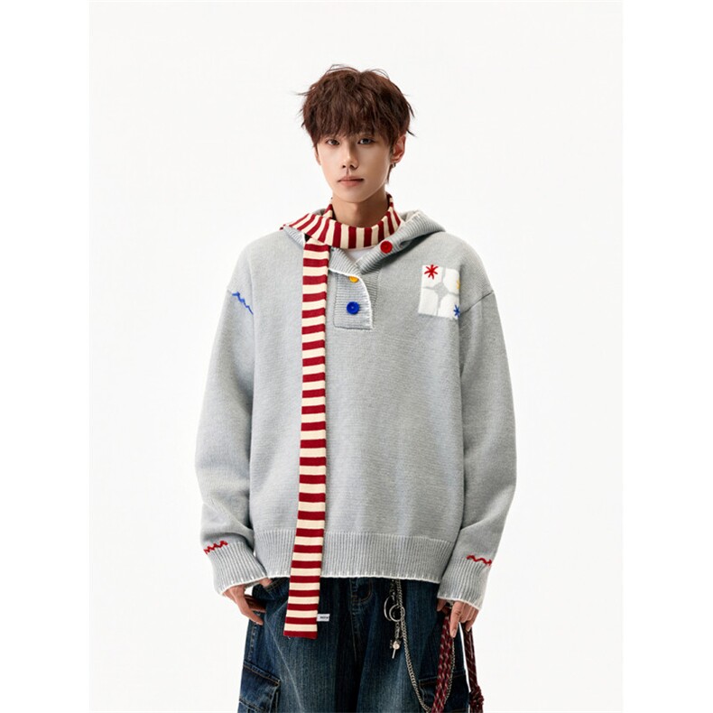 【现货】XZ1218MY9601特价P59美式彩色纽扣连帽毛衣,男装针织衫/毛衣,星座1218（原611-3）