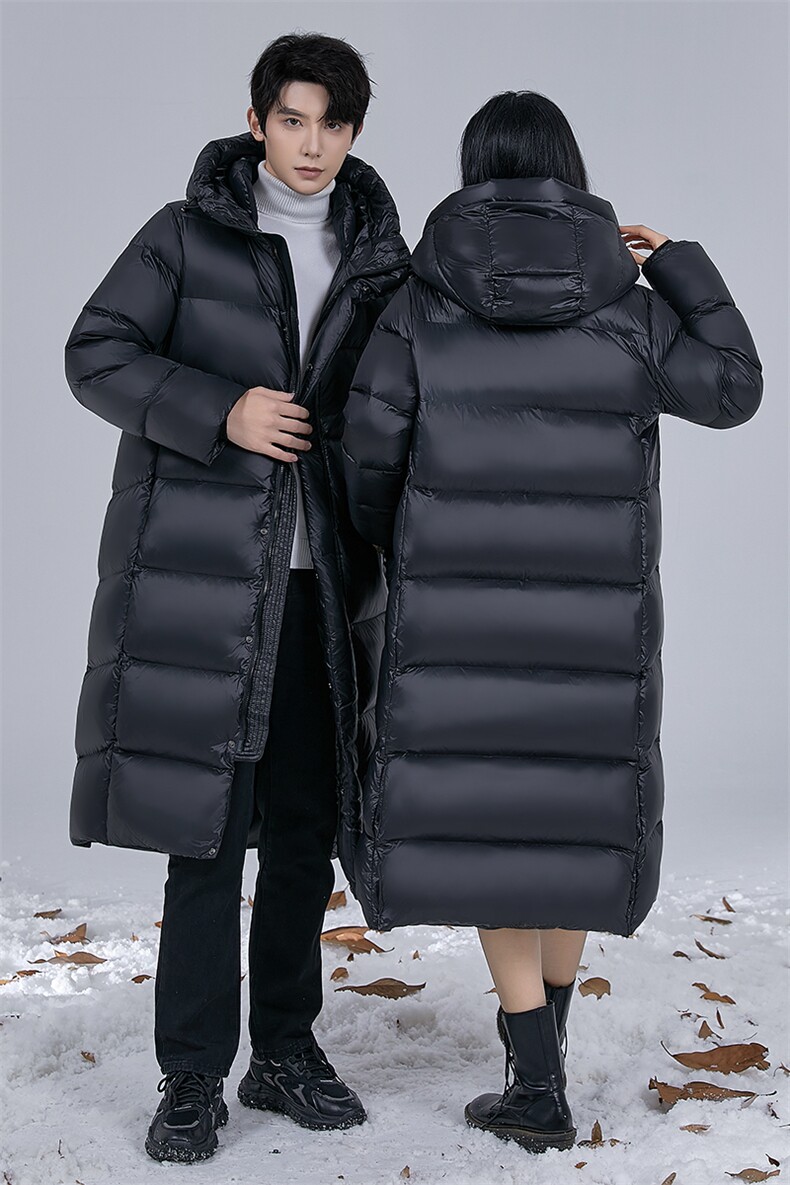 深度备货！黑金情侣装长款鹅绒服男女款青年学生500克羽绒服,男装羽绒服,钱塘723