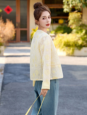 轻奢新中式国风亮片刺绣外套女2025春季新款圆领高级感防晒衣上衣，女装短外套，玖莱伊