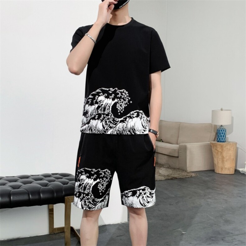 运动短袖套装男士夏季薄款短袖t恤搭配时尚休闲冰丝短袖两件套,男装休闲套装,电商B212（原钱塘6029）