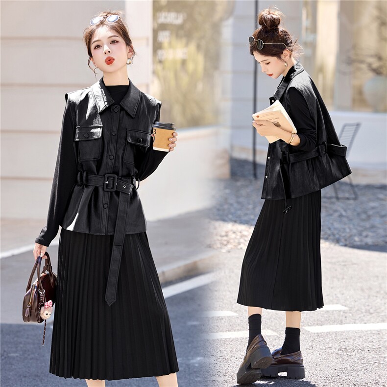 休闲时尚方格牛仔套装女2025年春秋新款高腰宽松显瘦阔腿裤三件套，女装套装/套裙，意芙