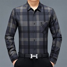 2022爸爸长袖衬衫秋季中老年男士方领条纹衬衣秋冬季男装上衣新款，男装衬衫，电商B212（原钱塘6029）