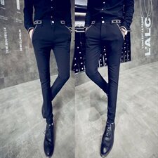 2021春男士裤韩版修身发型师小脚裤时尚休闲裤潮P40，男装休闲裤，星座1904A