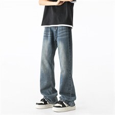 微喇牛仔裤男款夏季半松紧潮流美式vibe复古XZ201-7110P42，男装牛仔裤，星座201