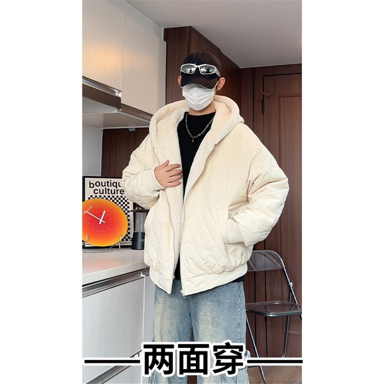 MY5095/P110双面穿座山雕男女加厚保暖毛绒棉衣连帽大码外套棉服图片