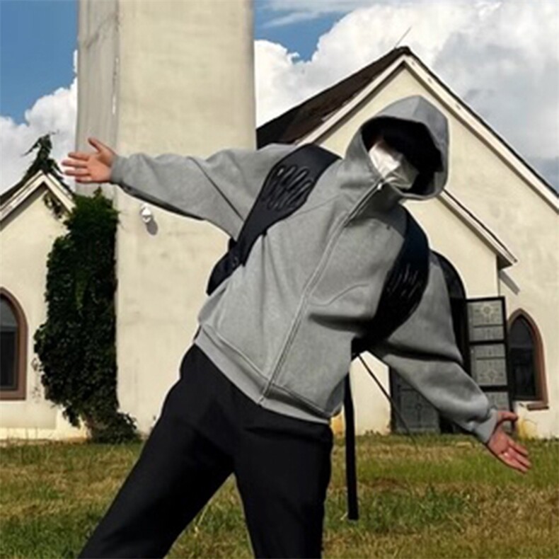 抖音得物高品质二开25秋冬美式高街重磅结构高领连帽卫衣外套W62，男装卫衣，电商A486