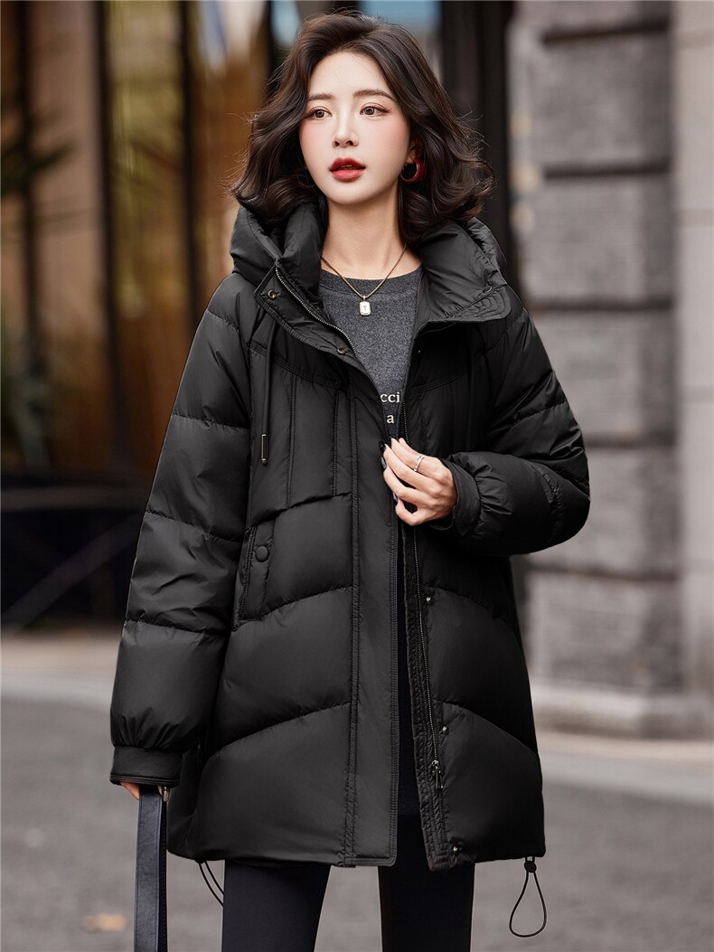 连帽羽绒服女冬季中长款高级感超好看时尚宽松加厚保暖面包服外套,女装羽绒服,靓衣阁