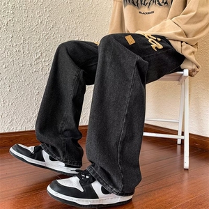美式复古牛仔裤男秋冬季潮牌hiphop裤子宽松直筒阔腿裤N1362-p45图片