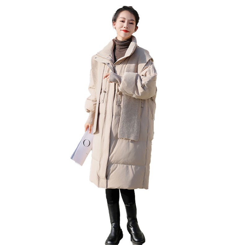 2024冬季新款时尚潮流长款羽绒服显瘦保暖粉色百搭外套,女装羽绒服,曼琳思菲
