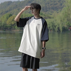 短袖T恤夏季城市风貌撞色半袖学院风五分袖男新款圆领纯色T708，男装T恤，星座1116A-1（原606A）