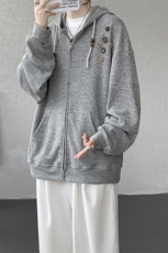 美式复古设计感针织连帽外套男女小众慵懒卫衣开衫潮牌WY21P78，男装卫衣，电商D206-1