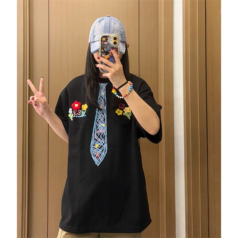 万针全刺绣解构设计260克重磅双纱纯棉高品质美式高街短袖T恤特35,男装T恤,电商A486