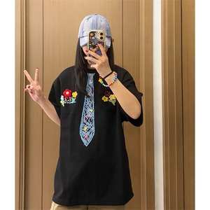 万针全刺绣解构设计260克重磅双纱纯棉高品质美式高街短袖T恤特35图片