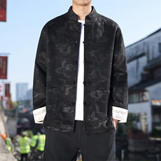 男士外套麂皮绒印花夹克盘扣立领唐装龙XZ1512-2508-P85，男装夹克，星座1512