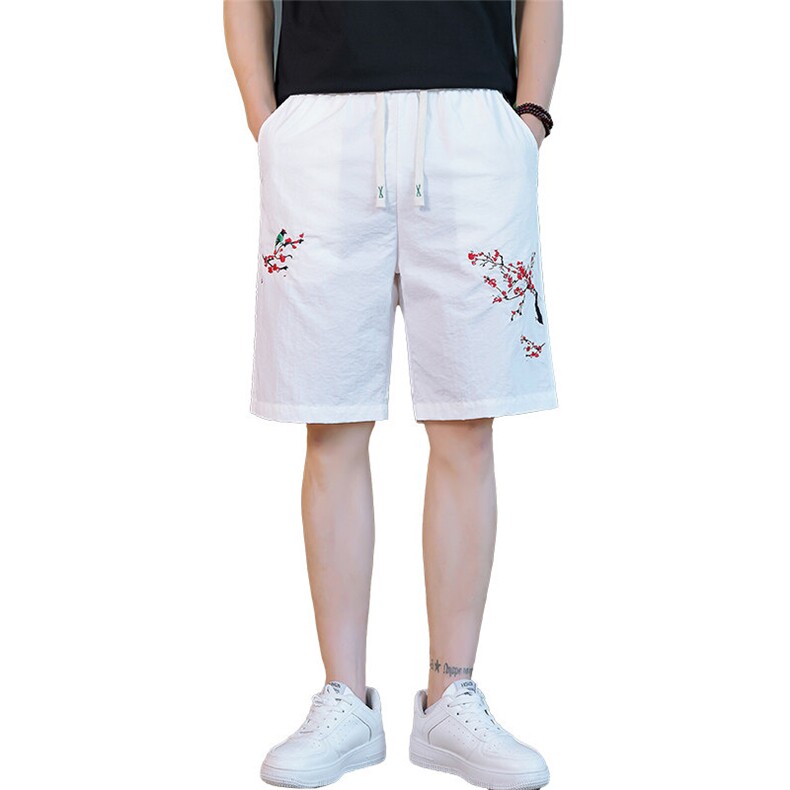 风大刺绣短裤男中式休闲百搭五分裤沙滩裤XZ310B-3-DK1901-P27,男装牛仔裤,星座310B-3