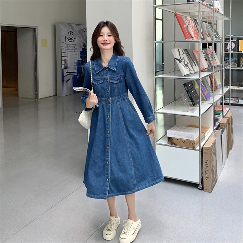 韩版复古牛仔连衣裙女2025年春秋季新款设计感收腰显瘦气质A字裙,女装牛仔裙,天使之佳话