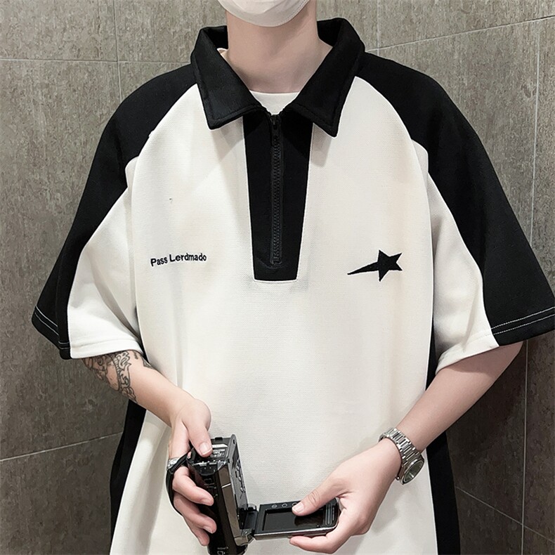 美式短袖T恤男女夏季撞色拼接polo衫体恤圆领情侣上衣潮PA18-P30,男装Polo衫,星座1008