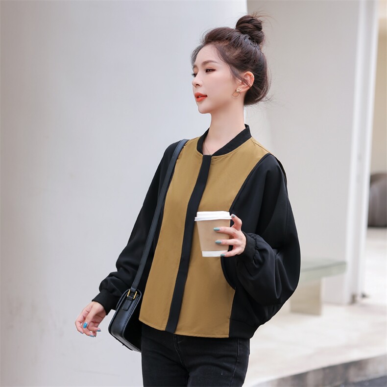 拼接撞色棒球服外套女秋季新款2022百搭休闲拉链开衫夹克短上衣潮,女装短外套,辉之琳