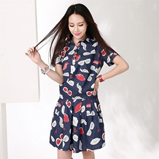 时尚波点短袖连衣裙显瘦修身夏季女装清新可爱风格，女装套装/套裙，凯瑟曼