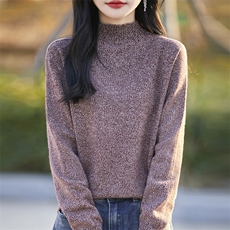 2026年秋季时尚百搭通勤简约休闲加厚花纱半高，女装针织衫/毛衣，大美人包芯纱店