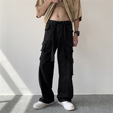 工装雅痞风拖地裤男夏季美式复古宽松小众设计感长裤K030-P48，男装休闲裤，星座308B-1