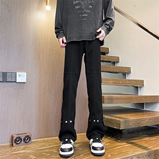 白色微喇牛仔裤男款春秋美式高街vibe铆钉裤子设计感小众直筒长裤，男装牛仔裤，电商B312