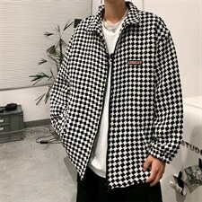 美式复古棋盘格翻领夹克男春秋港风潮牌情侣装休闲外套W5117-P73，男装衬衫，星座512-2