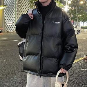 新款男款外套冬季韩版港风情侣pu皮衣立领潮牌加厚棉服 PY79图片