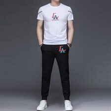 ZL-A-3夏季男式短袖长裤透气两件套运动休闲圆领修身t恤套装P111，男装休闲套装，电商B360