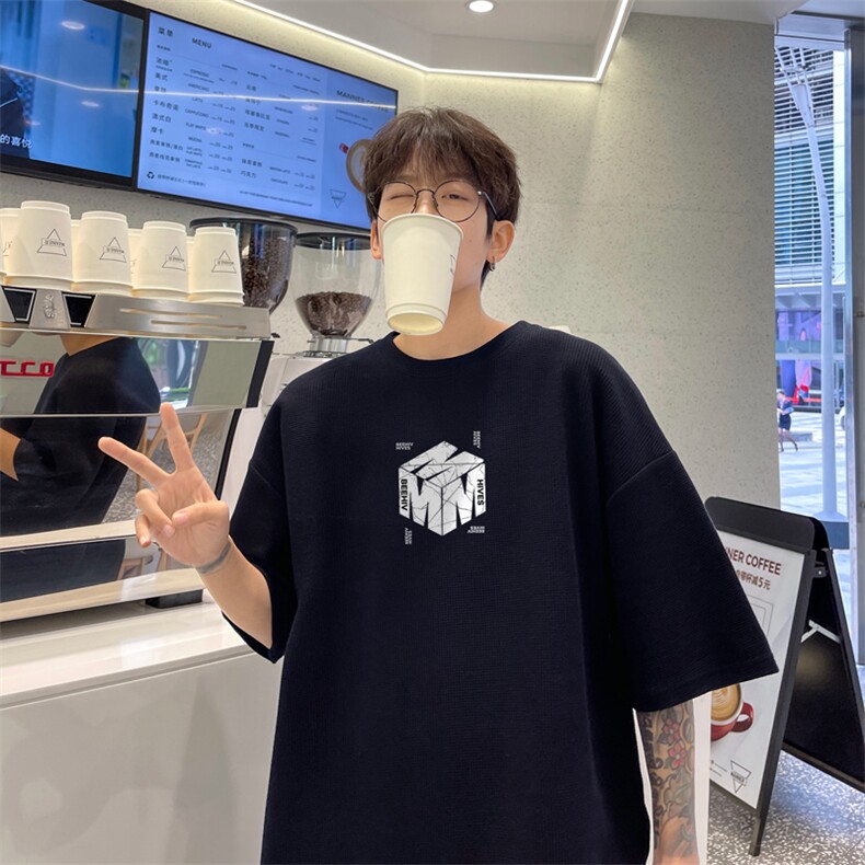量大优！ 供视频！港风 华夫格短袖T恤半袖男HT205-特P18图片