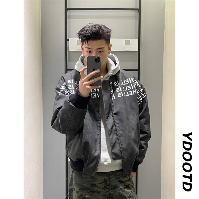 网络图满印廓形立挺美式夹克男女春秋短宽小众设计感棒球服外套潮,男装夹克,星座715-4